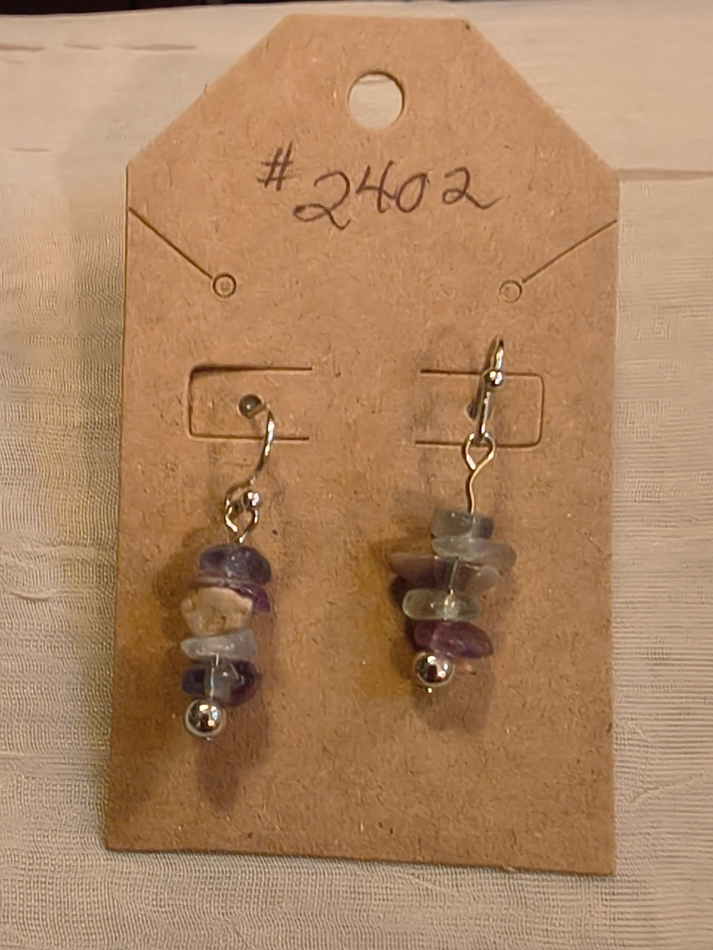 Handmade Purple & Light Green Stone Stack Earrings - Unbranded